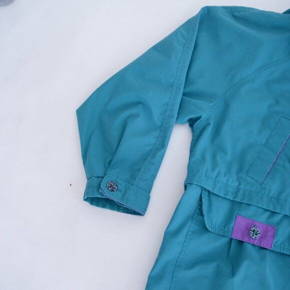 Vintage Milano Teal w Purple Trim Utility Zip Up Lined Spring 90's Jacket 18W - Picture 8 of 11